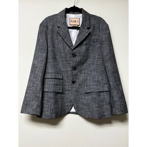 PLAN C Wool/Cotton Three Button Blazer, Melange Blk/Wht, Sz IT 40